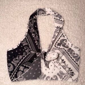 Black & White Paisley Halter Crop Top